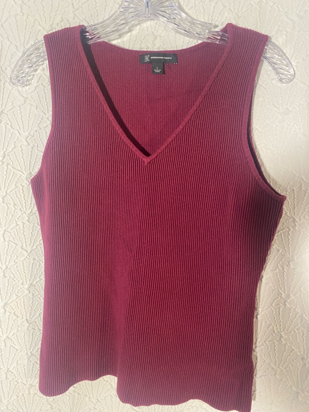 INC International Concepts Ribbed V-Neck Tank Top in Wine Great layering Staple